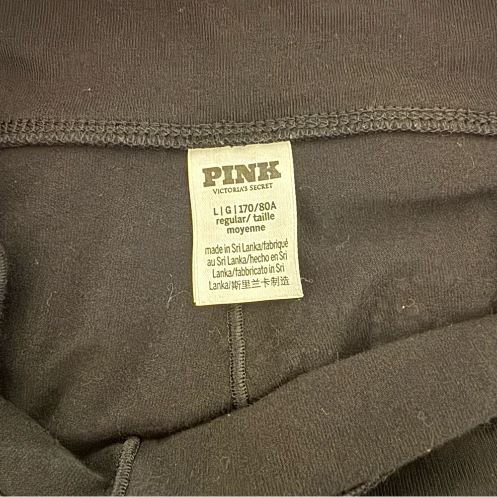 VS Pink All-Day Cotton Foldover Flare Leggings Pure Black Shine Size L - Picture 4 of 7